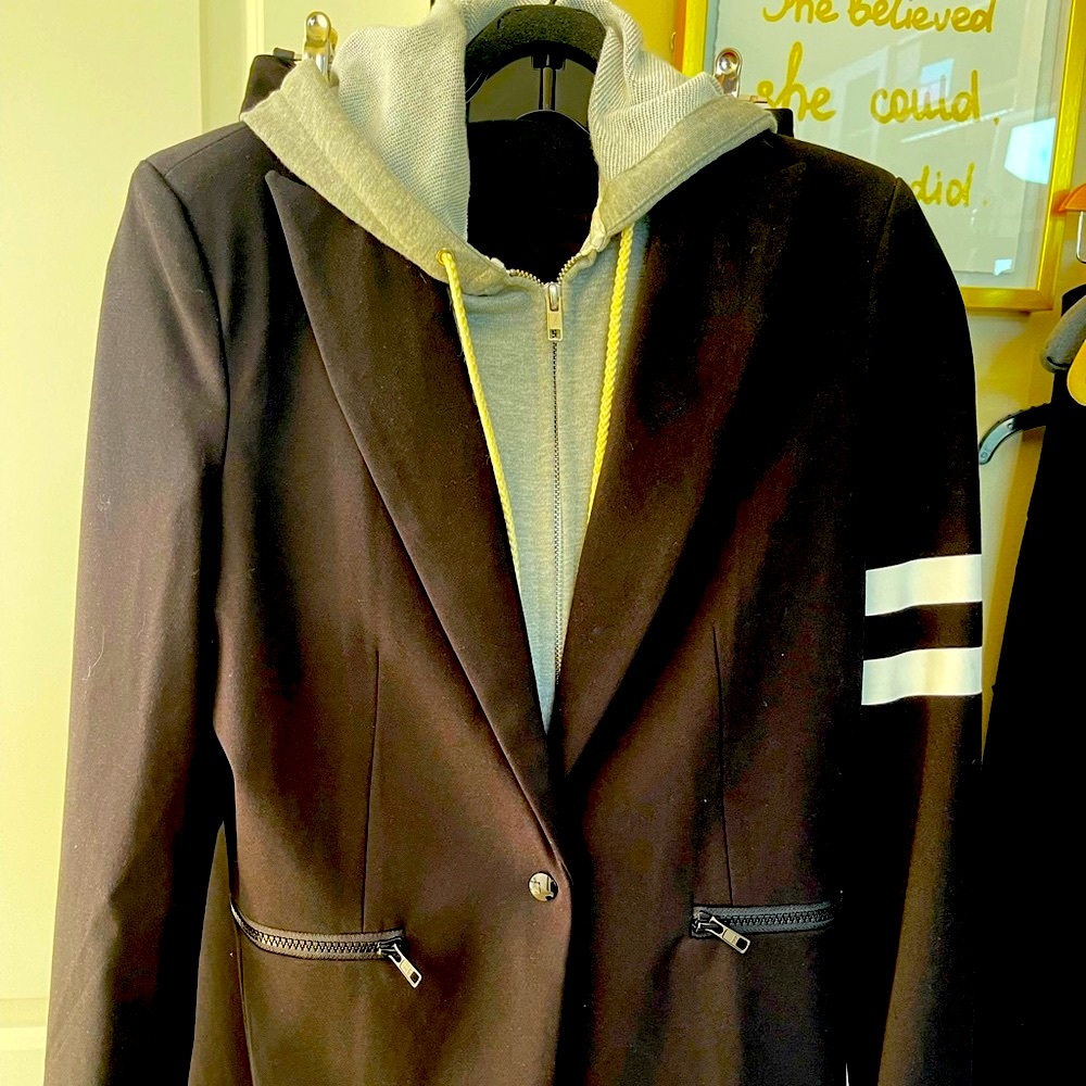 Black blazer with removable zip hoodie